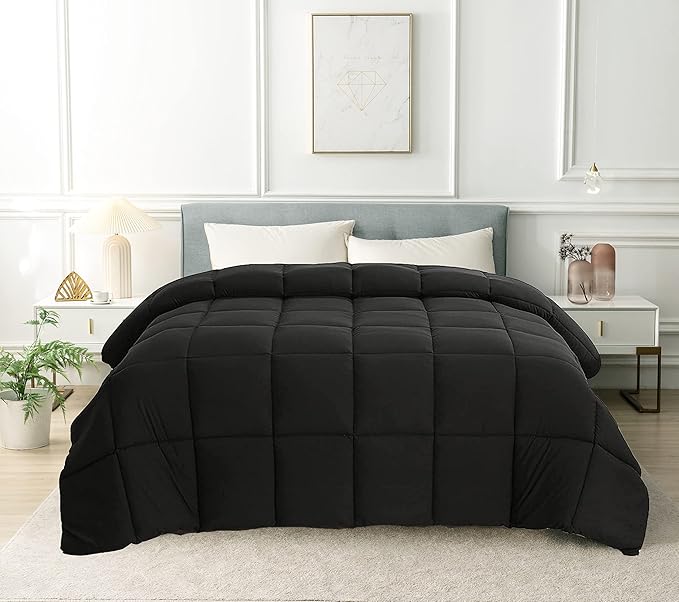 Cozynight Down Alternative Comforter-All Season California King Comforters Duvet Insert with Corner Tabs-Breathable-Box Stitched Reversible Black Comforter 102x96 inches