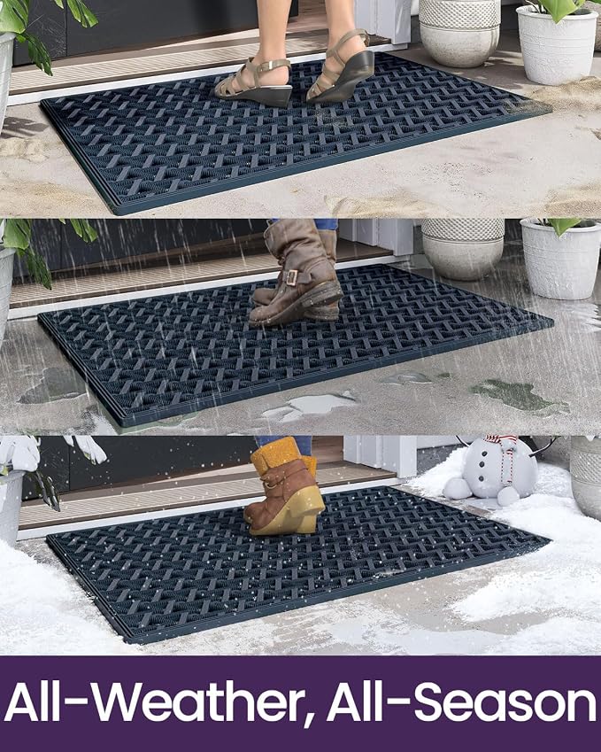 DEXI Front Door Mat Outside Entrance Rubber 19x30, Welcome Floor Doormat Heavy Duty Non Slip, Dirt Trapper Waterproof Exterior Entry Mats All Weather for Patio Entryway Drainage, Blue - Image 5