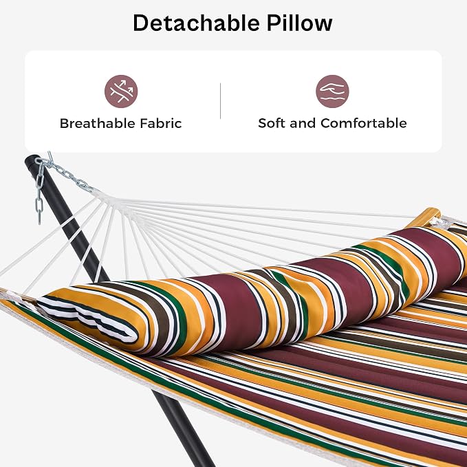 SUPERJARE Hammock with Stand, 2 Person Heavy Duty Hammock Frame, Detachable Pillow & Strong Curved-Bar & Portable Carrying Bag, Perfect for Outdoor & Indoor - Maple-Leaf Red - Image 4