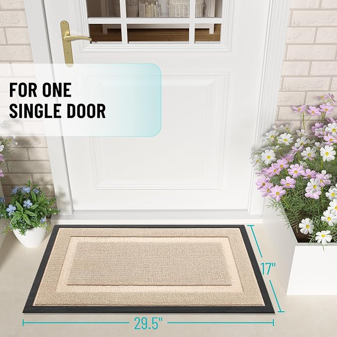 OLANLY Front Door Mat Indoor Outdoor Entrance, Waterproof All-Season, All-Weather Doormat, Sturdy Natural Rubber, Low Profile, Easy Clean Patio Porch Entryway Mat, 33x21, Off-White - Image 2