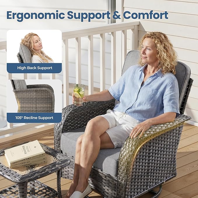 Weaxty 8 Pieces Outdoor Patio Furniture Sets with Swivel Rocking Patio Chairs and Loveseat Sofa,Coffee Table,All Weather Wicker Conversation Set for Deck Backyard Porch Poolside, Dark Gray