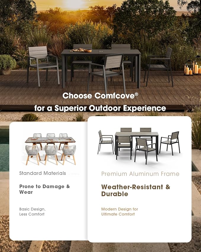 Outdoor Dining Table, Aluminum Patio HDPS Outdooor Table with Umbrella Hole, All Weather Patio Furniture Set, Patio Dining Table ((Classic Gray) - Image 2