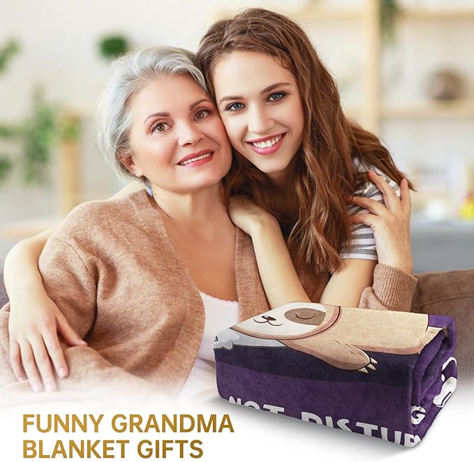 Funny Gifts for Grandma, Grandma is Charging Sloth Blanket, Birthday Gifts for Grandmas from Grandkids,Grandmas Gitts for Mothers Day Christmas, Soft Sloth Blanket for Grandmother, Purple, 60" x 80"