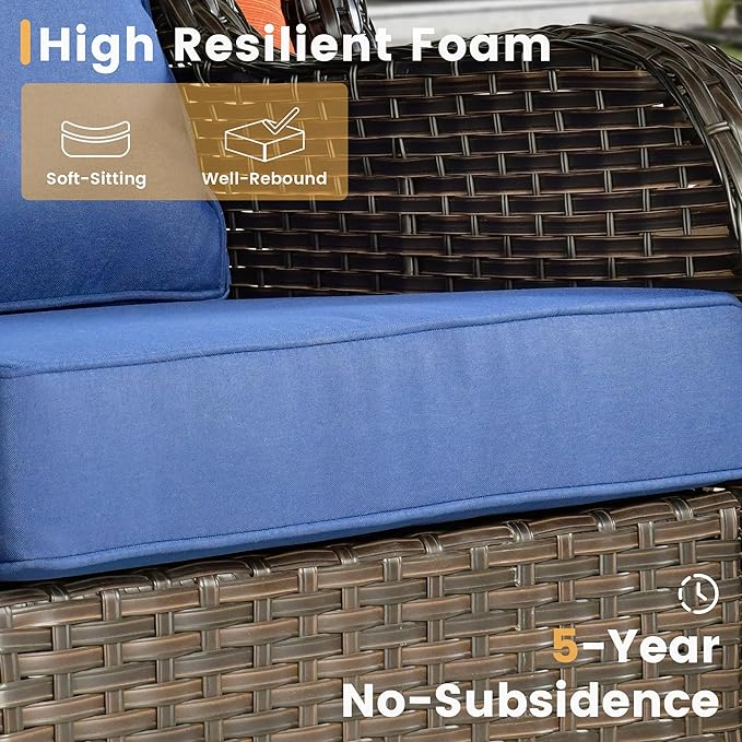 HOOOWOOO Patio Furniture Set,3 Piece Outdoor Furniture with Swivel Chairs,Wicker Patio Bistro Chairs Set,Navy Blue