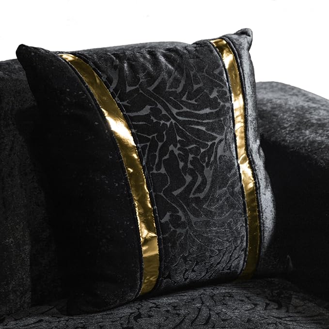 Furniture of America Samison II Glam 2-Piece Solid Wood Upholstered Sofa Set with Accent Pillows, Damask Pattern and Gold Base, Comfortable Couch and Loveseat for Living Room, Bedroom, Office, Black