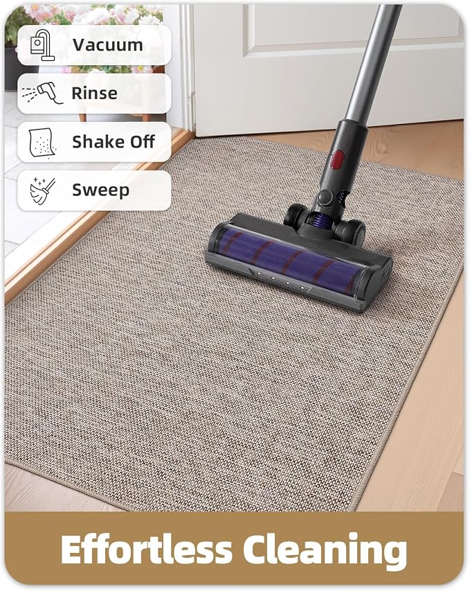 Color&Geometry Ultra Thin Indoor Door Mat (Rolled-up NO Creases) 36"x56", Non Slip Rubber Backed Dirt Trapper Door Mat Indoor Entrance, Low Profile Entryway Mat, Easy Clean, Light Brown Linen - Image 8