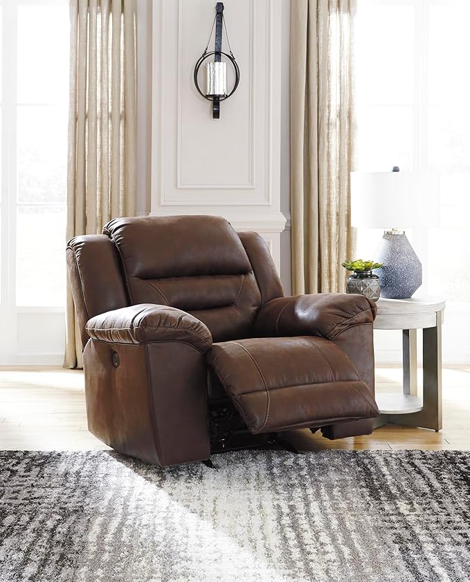 Signature Design by Ashley Stoneland Faux Leather Manual Pull Tab Rocker Recliner, Dark Brown