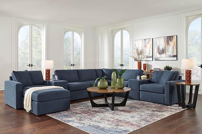 Signature Design by Ashley Modmax Contemporary Stain Resistant Square Oversized Accent Ottoman with Non-Skid Legs, Blue
