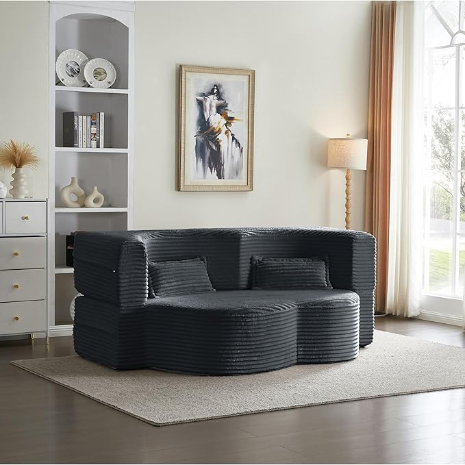 Ball & Cast 78" Convertible Sleeper Sofa Bed with Pillows, Corduroy Folding Mattress Couch Bed, Floor Futon Sofa Comfy Compressed Cloud Couch for Living Room,Dark Grey