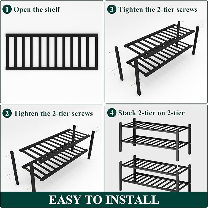 Smiry Shoe Rack, 4 Tier Bamboo Shoe Organizer, Stackable Free Standing Wooden Shoe Storage Shelf for Closet, Entryway, Front Door Entrance, Black - Image 6