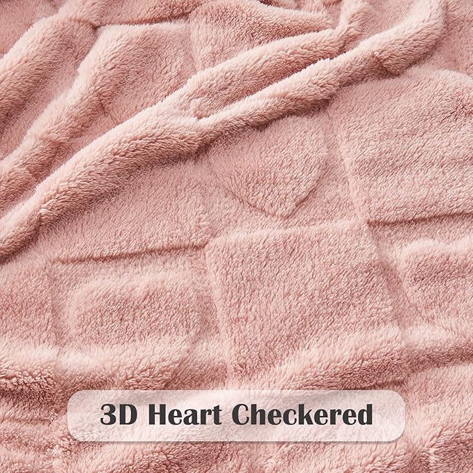 NEWCOSPLAY Super Soft Queen Blanket Pink Love Premium Silky Flannel Fleece 3D Heart Checkered Lightweight Bed Blanket All Season Use (Pink Love, Queen(90"x90"))