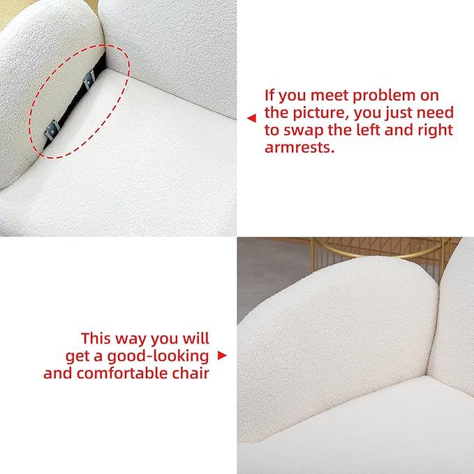 Orange Accent Sherpa Chair, Comfy Boucle Chair for Reading Bedroom Living Room with Golden Metal Legs Teddy Tufted Backrest Sofa Armchair Side Chair