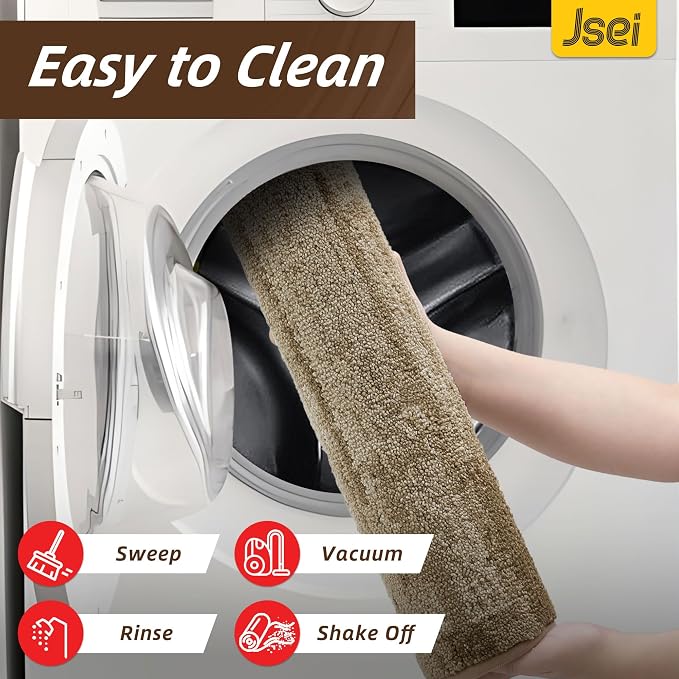 JSEI Dirt Trapper Door Mat 36"x60", Non-Slip Doormats Washable Entryway Mat, Welcome Floor Mat Absorbent Low Profile Dog Door Mats for Front Back Door, Wet Shoes & Paws, Beige - Image 6