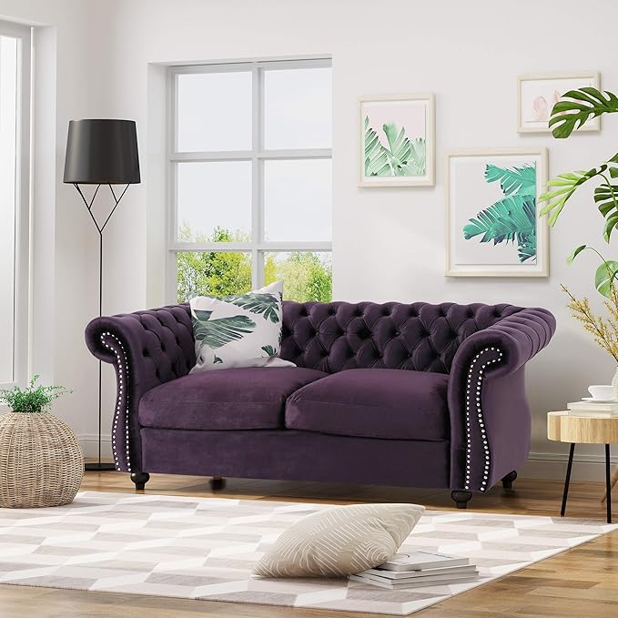 Christopher Knight Home Karen Traditional Chesterfield Loveseat Sofa, BlackBerry and Dark Brown, 61.75 x 33.75 x 27.75