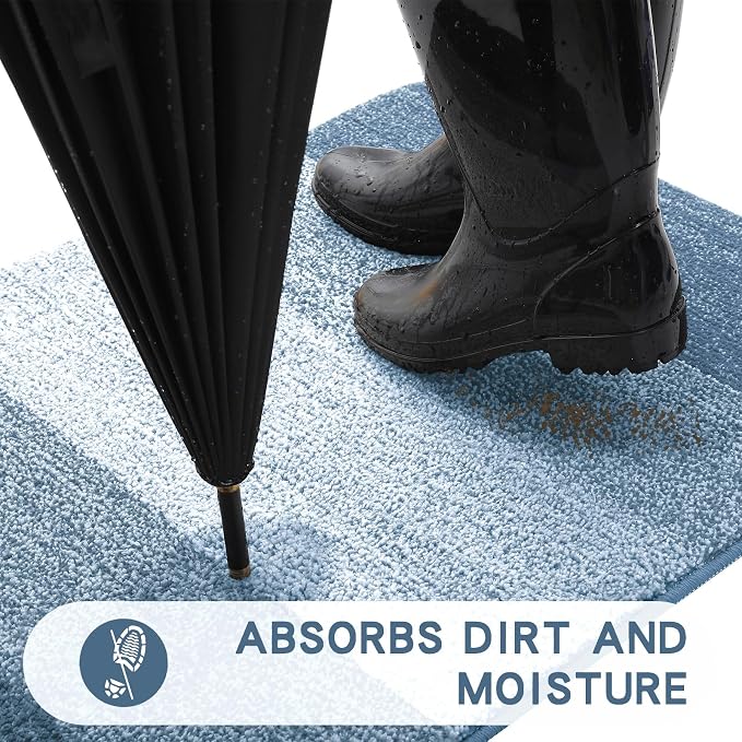 Kitinjoy Indoor Outdoor Door Mat, 71x24 Non-Slip Absorbent Dirt Trapper, Low-Profile Washable Inside Entrance Front Floor Mat, Sturdy Soft Entry Doormats for Entryway, Light Blue - Image 2
