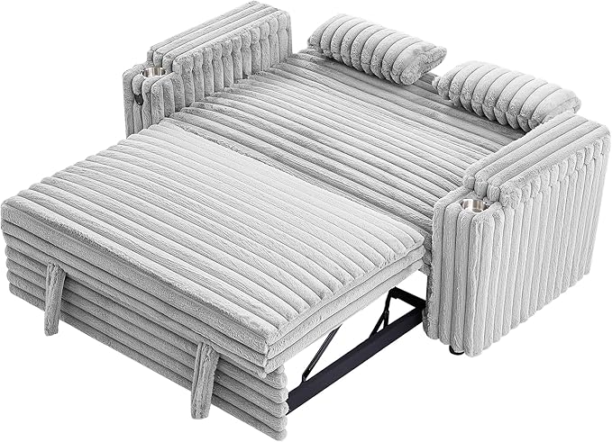 Eafurn 3 in 1 Convertible Sleeper Sofa Bed Recliner Daybed,Corduroy Upholstered Pull Out Couch Bed w/USB & Type C Port, Oversized Futon Loveseat w/Adjustable Backrest &Cup Holder for Living Room