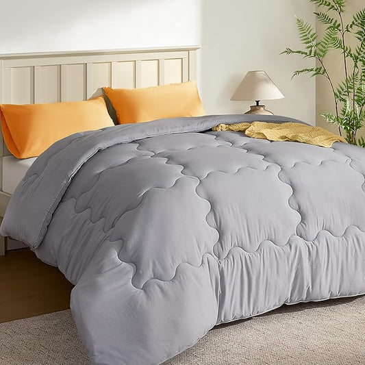 BEDLORE Queen Comforter Duvet Insert - All Season Down Alternative Quilted Bedding, Ultra Soft Lightweight with 4 Corner Tabs, Machine Washable Queen Size Bed Comforter, Light Grey 88 x 88 Inches