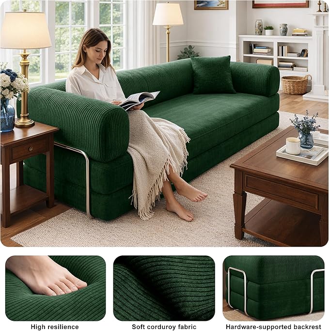 78 Inch Folding Convertible Sofa Bed, 4-in-1 Oversized Cloud Corduroy Upholstered Boneless Couch, Loveseat Sleeper with Pull Out Bed, Modular Futon Floor Sofa Couch for Living Room Bedroom Lounge