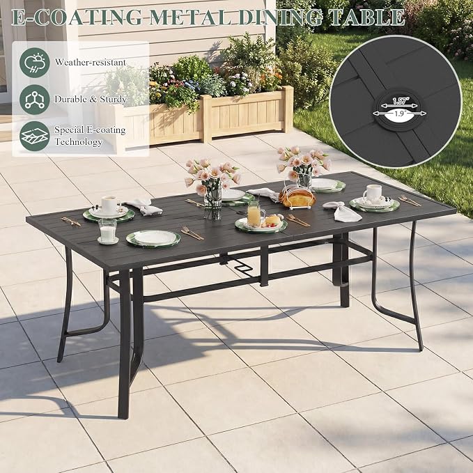 9 Pieces Patio Dining Set for 8, All Weather Outdoor Furniture Set, 75.6" Metal Dining Table with Umbrella Hole and 8 High Back Textilene Swivel Chairs for Deck Garden Lawn Poolside, Blue - Image 3