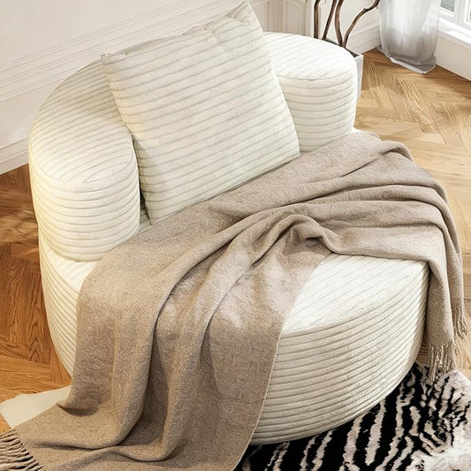 37.4" Boneless Round Chair, Oversized Chaise Lounge Cloud Chair Indoor, Upholstered Corduroy Deep Seat Sofa Accent Chair, No Assembly Required, for Living Room Bedroom Apartment