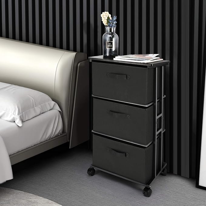 MAX Houser Dresser Storage with 3 Drawers, Fabric Dresser Tower, Vertical Storage Unit for Bedroom, Closet, Office, Black - Image 2