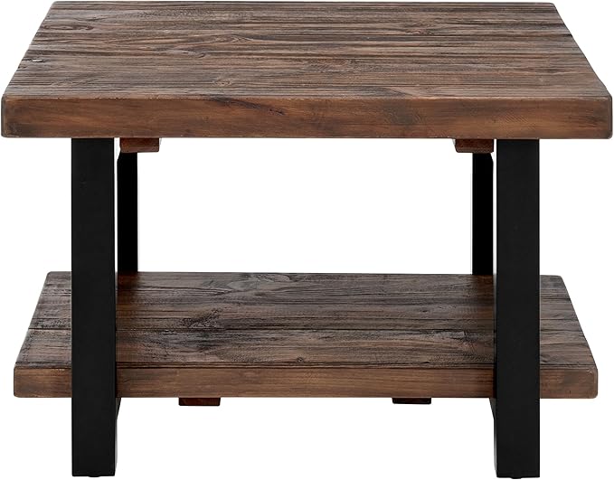 Alaterre Furniture Pomona Living Room Tables – 27 Inch Square Solid Wood Coffee Table with Metal Legs – Modern Farmhouse Rustic Small Space Table (Rustic Brown)