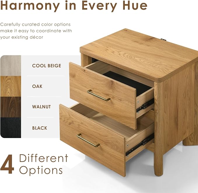 24/7 Shop at Home Sawer Modern 23-inch Wood Nightstand Set of 2 with 2 Drawers and USB Ports, Wooden Night Stand for Bedroom, Apartment, Small Bedside Table, Oak - Image 6