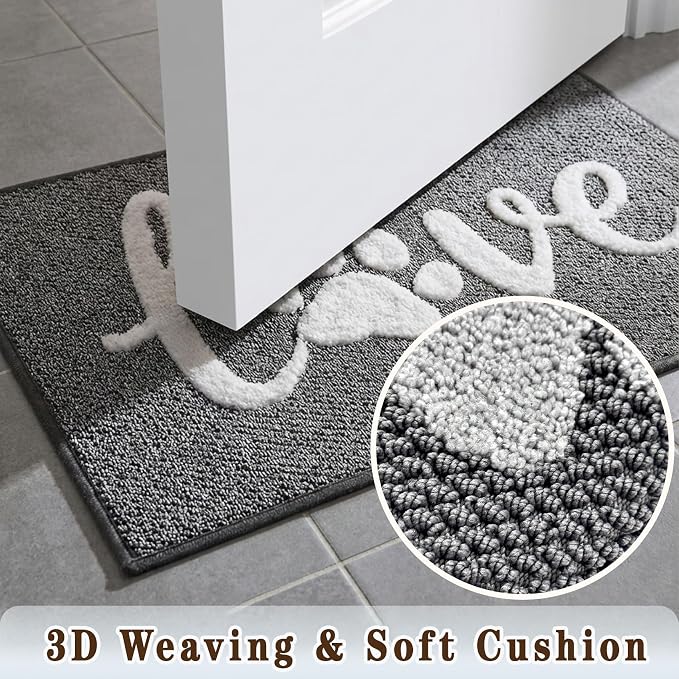 Bulijojo Love Door Mat 20x32 Inch, Non Slip Rubber Backing Entrance Mat,Dirt Resistant and Absorbent Welcome Mats,Low-Profile Floor Mats for Entryway Grey - Image 3