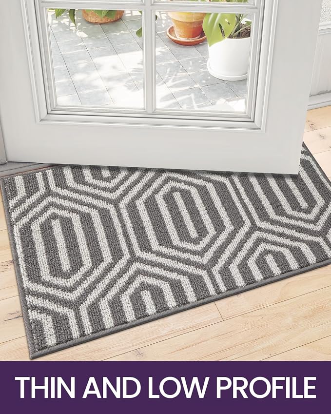 DEXI Front Door Mats for Entryway, 3x5 Non Slip Washable Low-Profile Entry Doormat, Absorbent Resist Dirt Inside Floor Entrance Mat, Patio, Grey - Image 5