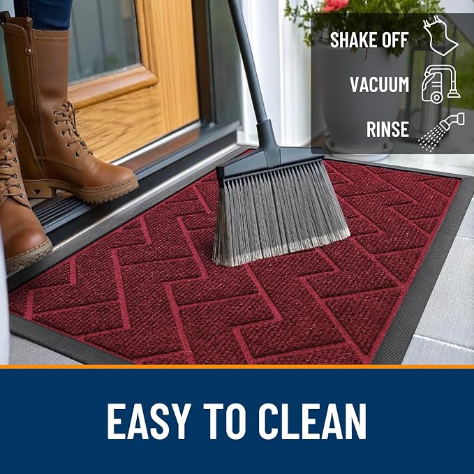 OLANLY Front Door Mat Indoor Outdoor Entrance, Waterproof All-Season, All-Weather Doormat, Sturdy Natural Rubber, Low Profile, Easy Clean Patio Porch Entryway Mat, Herringbone Brick (Wine Red, 47x32) - Image 6
