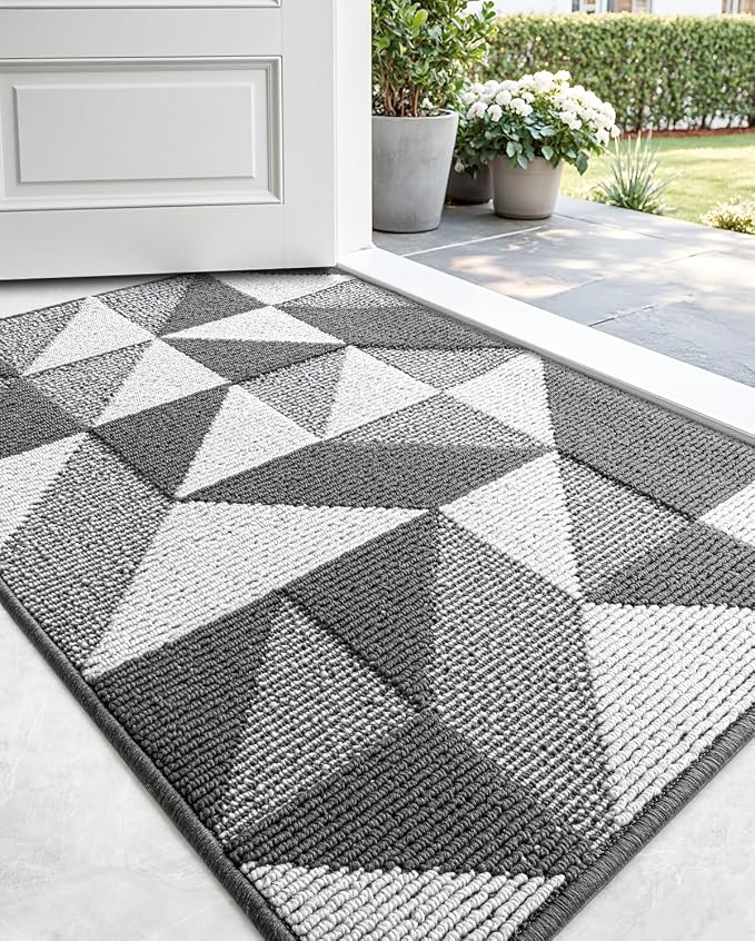 DEXI Front Door Mats for Entryway, 3x5 Non Slip Washable Low-Profile Entry Doormat, Absorbent Resist Dirt Inside Floor Entrance Mat, Patio, Grey/White - Image 8