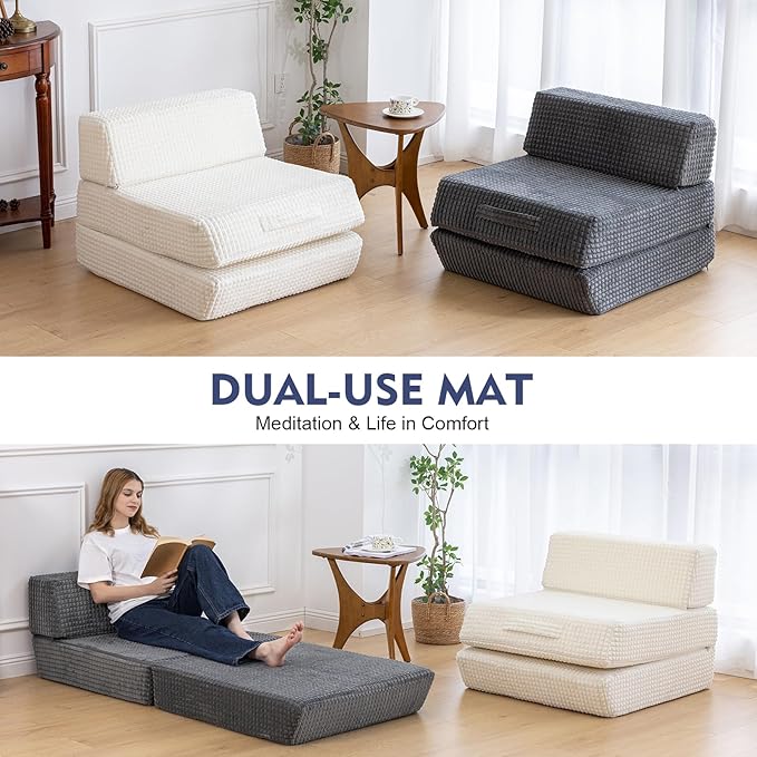 Futon Sofa Bed,Sleeper Chair - Convertible Sectional Sleeper Sofa, Floor Bed Mattress for Guest Bed,Removable Zippered Back Support, Perfect for Living Room and Bedroom (Gray)