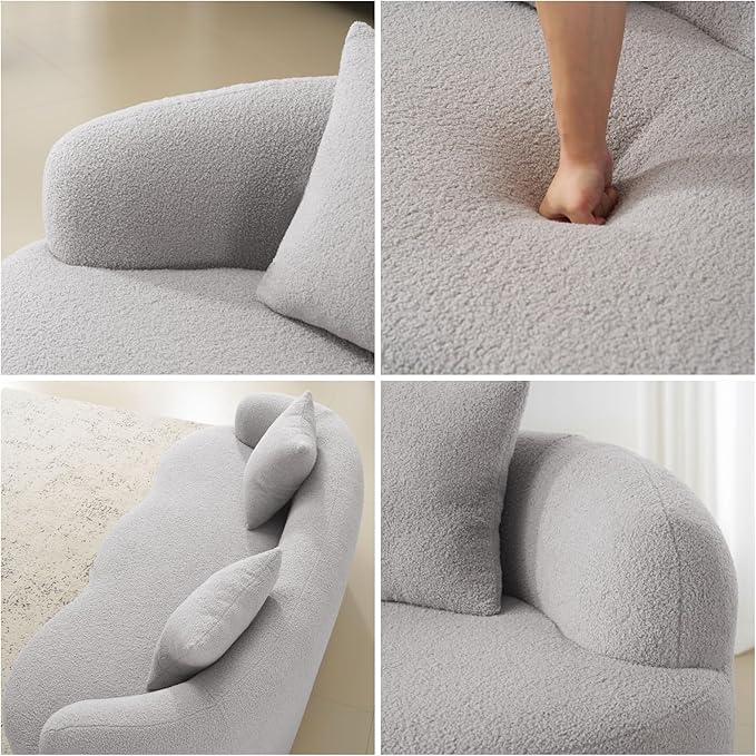 Curved Compression Sofa, Modern Loveseat Couch with Rounded Armrests & 2 Coordinating Pillows, 67'' Polyester 2 Seater Sofa for Small Living Room, Bedroom and Offices, No Assembly, Grey