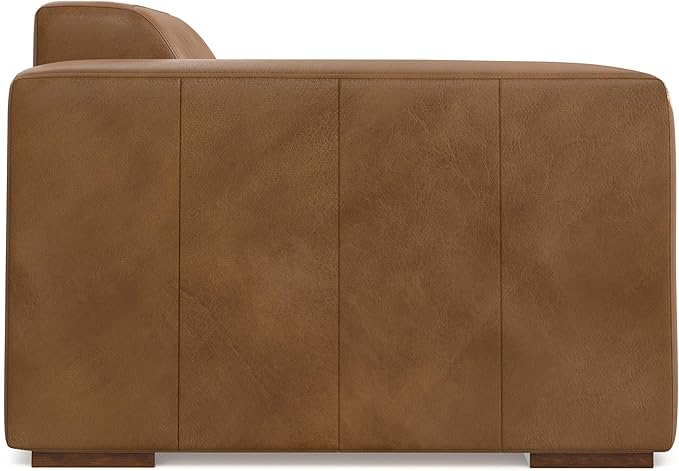 SIMPLIHOME Rex Left-Arm Sofa Module in Full-Grain Genuine Leather, Caramel Brown, 44-inches Wide, Handcrafted Modern-Style Left-Arm Accent Chair for Living Room and Family Room
