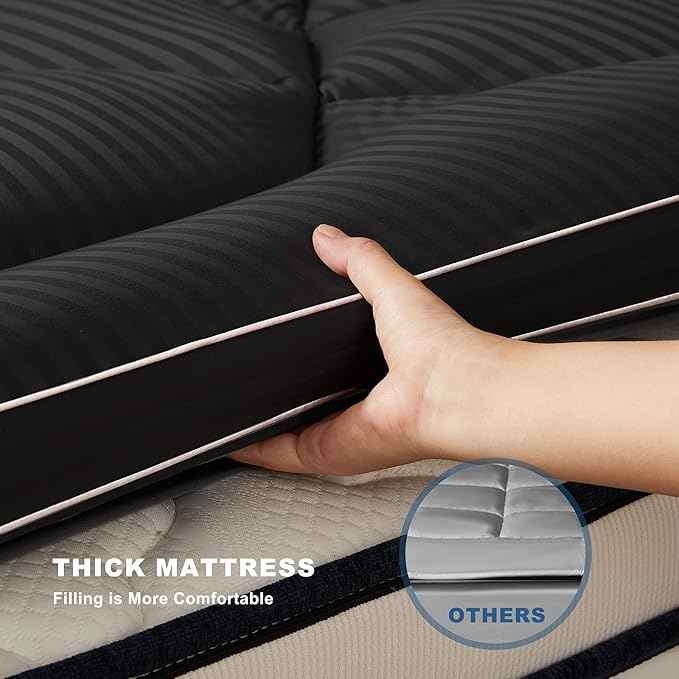 BEDLORE King Mattress Topper, Thick Pillow Top Pad for Back Pain Relief, Soft Mattress Cover with Deep Pockets 6-18 inch(Black)