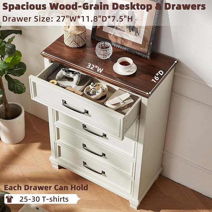 SAVOR LIFE Farmhouse Dresser and Nightstand Sets 4 Piece, 5/7 Drawer Dresser & 2 Drawer Nightstand Set, Rustic Wood Bedroom Furniture Set for Home, Bedroom, Hallway, White