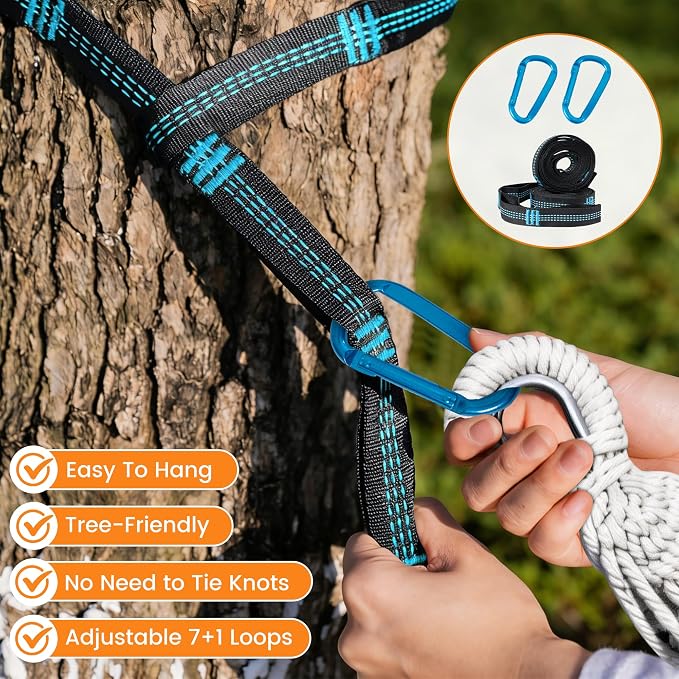 Lazy Daze Hammocks Double Brazilian Cotton Hammock, Extra Large Portable Outdoor Camping Hammock with Tree Straps & Travel Bag for Backyard Patio Poolside Indoor, 550lbs Capacity, Brown & Khaki - Image 9