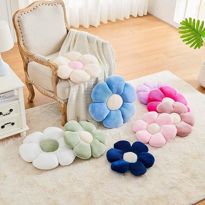 Kcvvcr Navy Flower Pillow, 19.6" Cute Flower Shaped Floor Pillow, Aesthetic Floral Plush Daisy Decorative Throw Pillows for Bed Sofa Couch