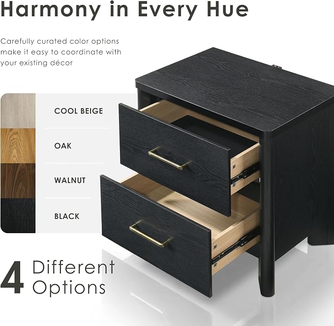 24/7 Shop at Home Sawer Modern 23-inch Wood Nightstand Set of 2 with 2 Drawers and USB Ports, Wooden Night Stand for Bedroom, Apartment, Small Bedside Table, Black - Image 6