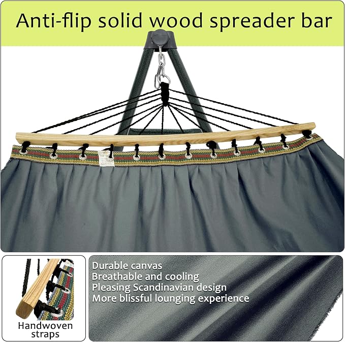 Tranquillo Universal Hammock with Stands Electro Static Coated Steel, Adjustable Foldable Hammock Stand with 2 Layered Polyester Net and Carry Bag for 2 Persons (Canvas - Grey) - Image 3