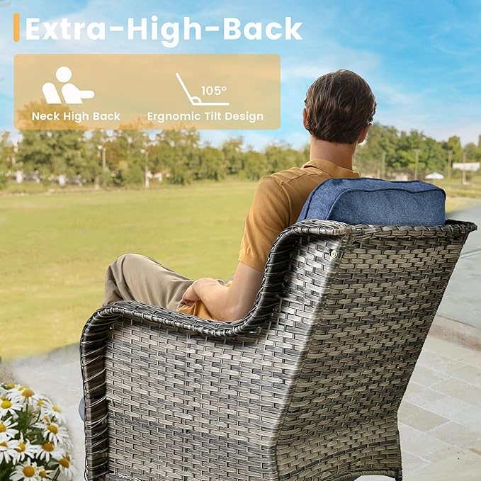 HOOOWOOO Patio Furniture Set,6 Piece Outdoor Furniture Set with Swivel Chairs,Wicker Patio Conversation Couch Chairs Ottoman Set,Denim Blue