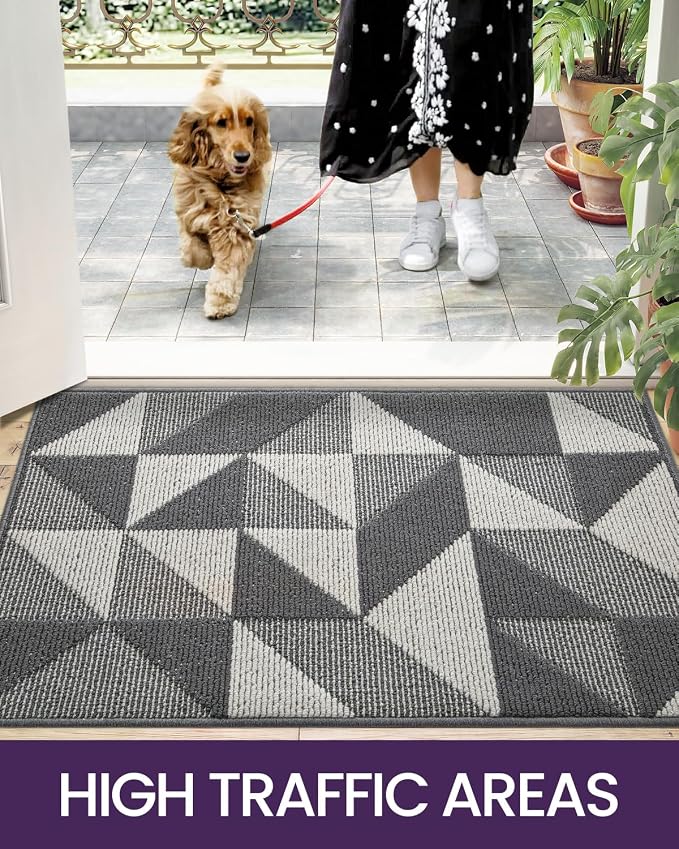 DEXI Front Door Mats for Entryway, 2x3 Non Slip Washable Low-Profile Entry Doormat, Absorbent Resist Dirt Inside Floor Entrance Mat, Patio, Grey/White - Image 7