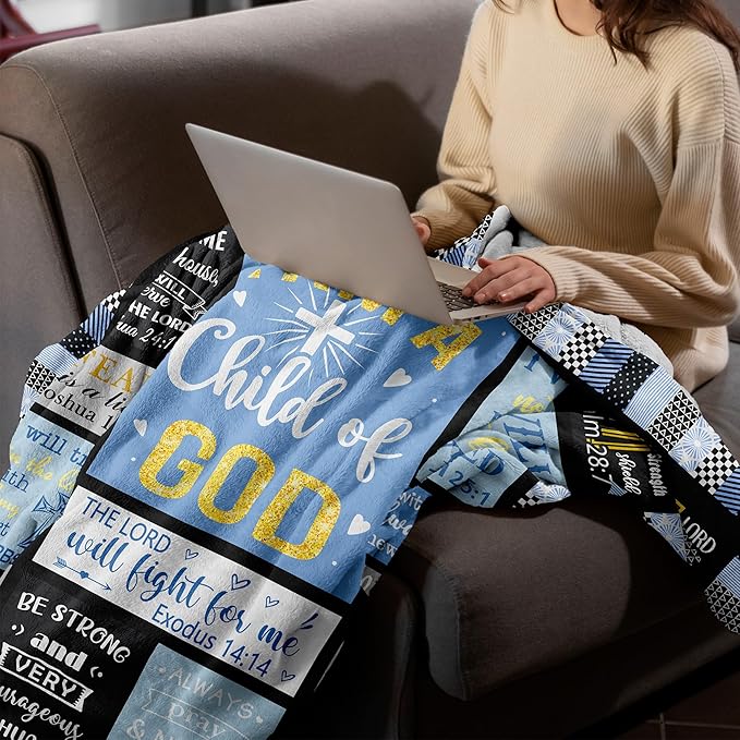 CUJUYO Christian Gifts for Men, Dad, Son, Brother, Him Blanket 80"x60" - Inspirational Religious Graduation/Birthday Gifts - Baptism Confirmation Gifts for Boys - Catholic Spiritual Gifts for Men
