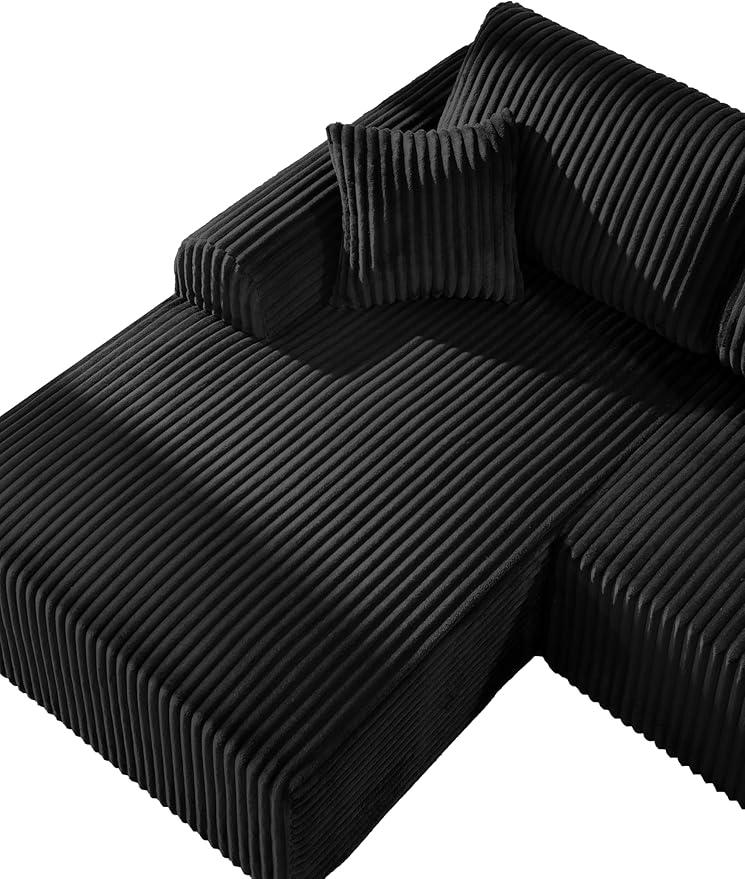 109-Inch L-Shaped Left Facing Boneless Corner Sofa 2 PCS Modular Sectional Cloud Sofa Couch with Chaise Lounge and Toss Pillow, Corduroy Boneless L-Shaped Couches