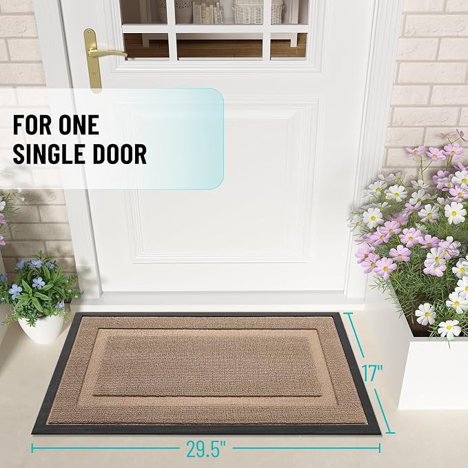 OLANLY Front Door Mat Indoor Outdoor Entrance, Waterproof All-Season, All-Weather Doormat, Sturdy Natural Rubber, Low Profile, Easy Clean Patio Porch Entryway Mat, 47x32, Mocha - Image 2