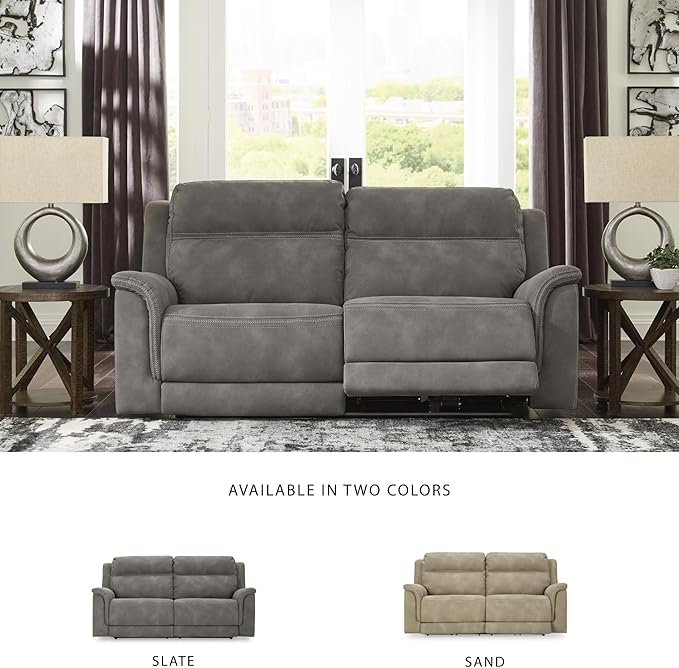Signature Design by Ashley Next-Gen DuraPella Power Reclining Sofa, USB, Extended Ottoman, Water Repellent Faux Leather, 80" W x 42" D x 42" H, Slate Gray