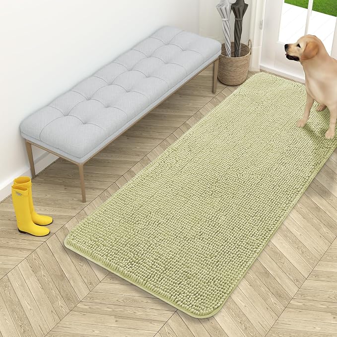OLANLY Dog Door Mat for Muddy Paws 54x24, Absorbs Moisture and Dirt, Absorbent Non-Slip Washable Doormat, Quick Dry Chenille Mud Mat for Dogs, Entry Indoor Entryway Carpet for Inside Floor, Vanilla by OLANLY