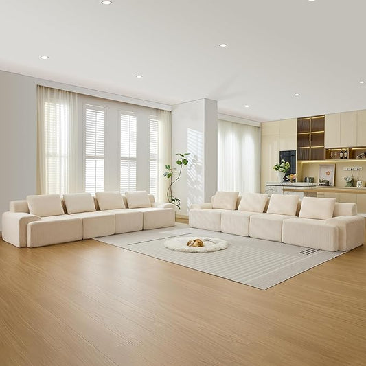 Modular Sectional Sofa, 6 Seat Modular Couch, Modular Sofa with Deep Seat and Detachable Pillow (White, 8 Pieces-Rowshape 2 Side)