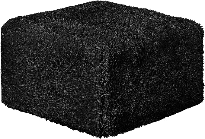Furniture of America Havyn Modern Faux Fur 6-Seater Modular Foam Sofa Bed with Ottoman, Compressed Couch in a Box, No Assembly Required, for Living Room and Office, Black