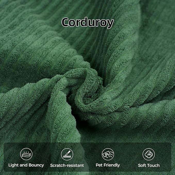 Convertible Sofa Bed, 4-in-1 DIY Combination Boneless Sleeper Sofa Bed with Pillows, Comfy Modular Couch with Fixed-Shape Frame, Corduroy Convertible Lounge Couch for Living Room, Green